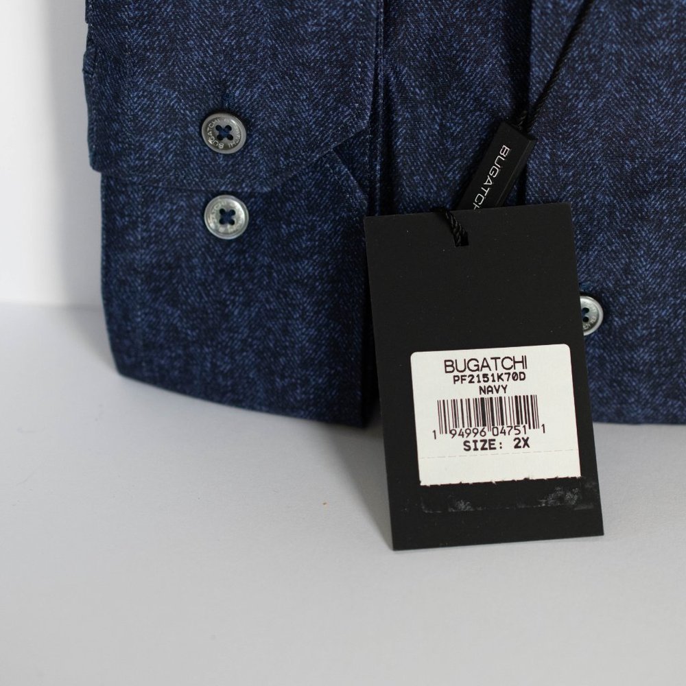 Bugatchi Classic Long Sleeve Navy Blue Shirt, Size 2X - Picture 4 of 6
